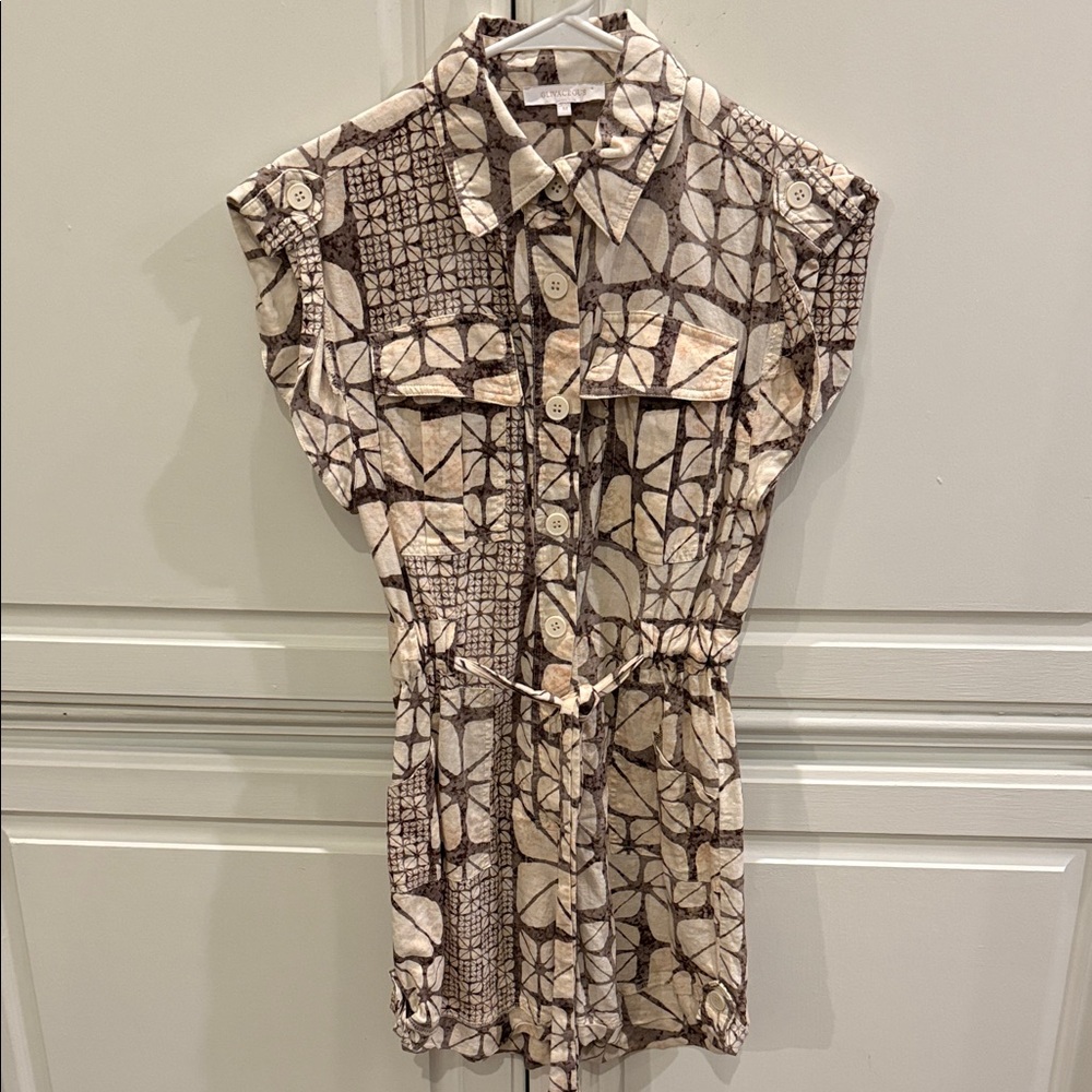 Geometric Patterned Brown and Cream Romper